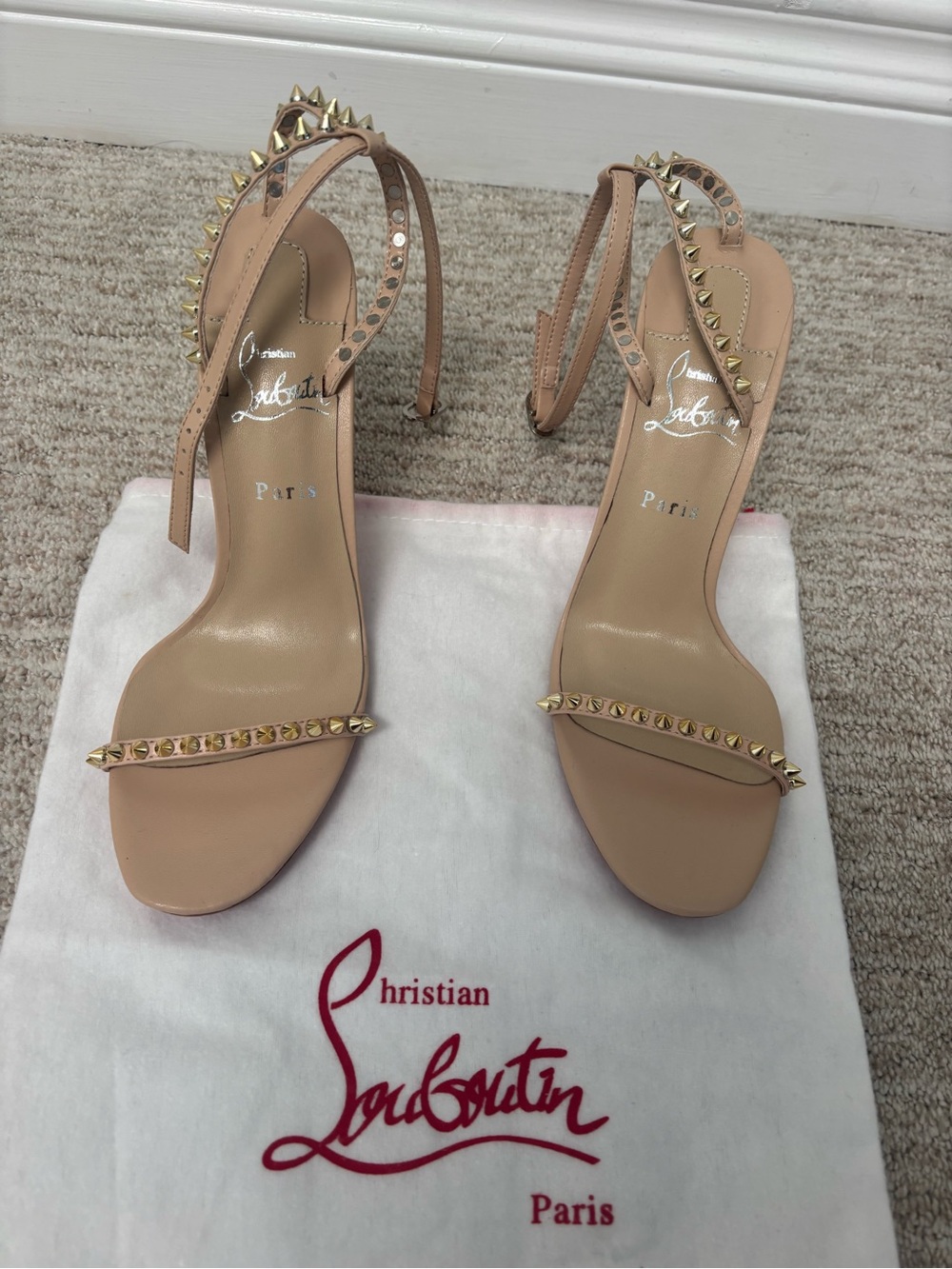 New Red Sole Blush Nude Spike-Strap Sandals size 37 Designer inspired